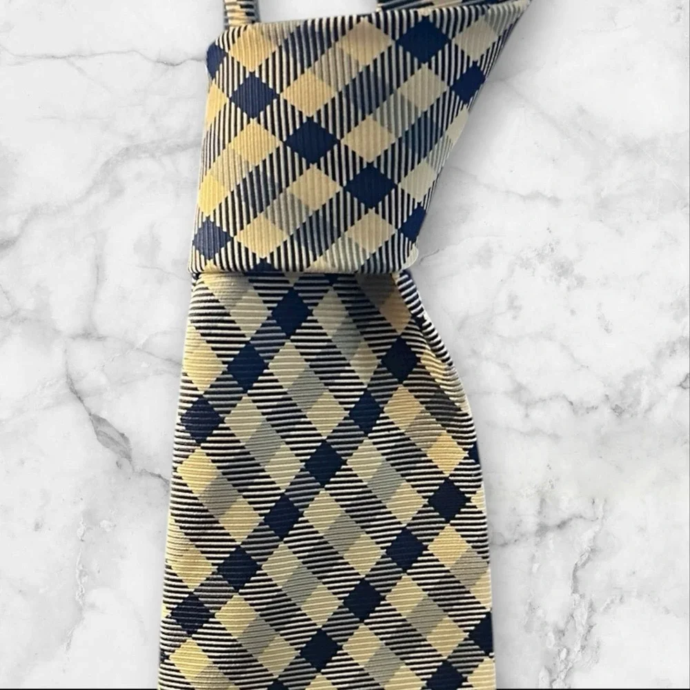 brooks brothers makers silk tie‎ blue check width 3.5
